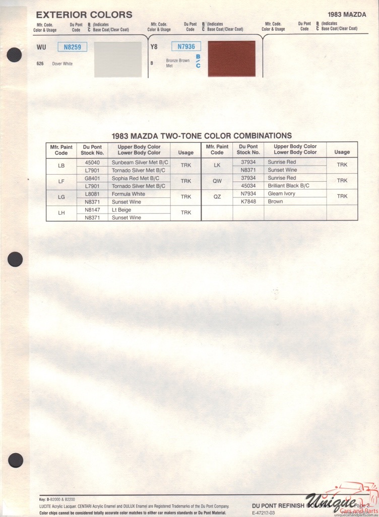 1983 Mazda Paint Charts DuPont 2